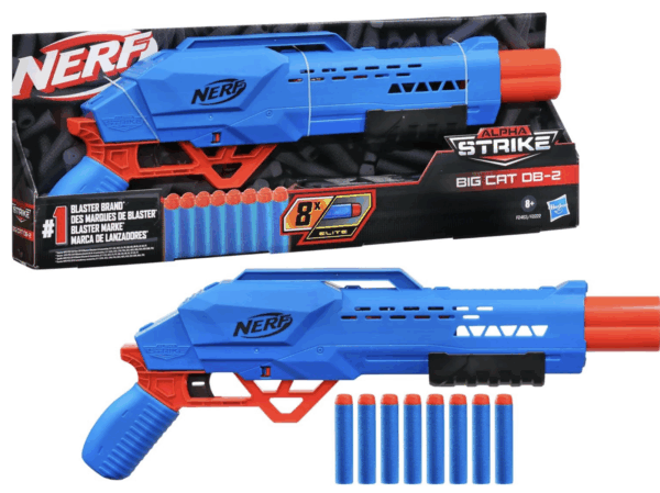 Nerf Alpha Strike Big Cat DB-2 Blaster - Lanzador de Doble Cañón con 8 Dardos Elite