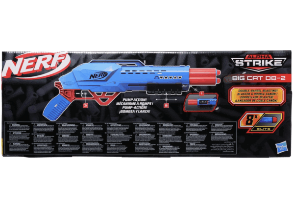 Nerf Alpha Strike Big Cat DB-2 Blaster - Lanzador de Doble Cañón con 8 Dardos Elite - Imagen 3